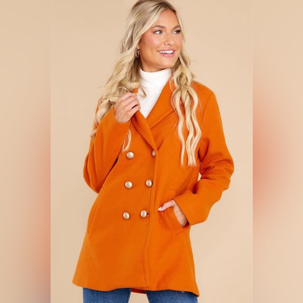 Red Dress White Button Up Peacoat Coat Jacket